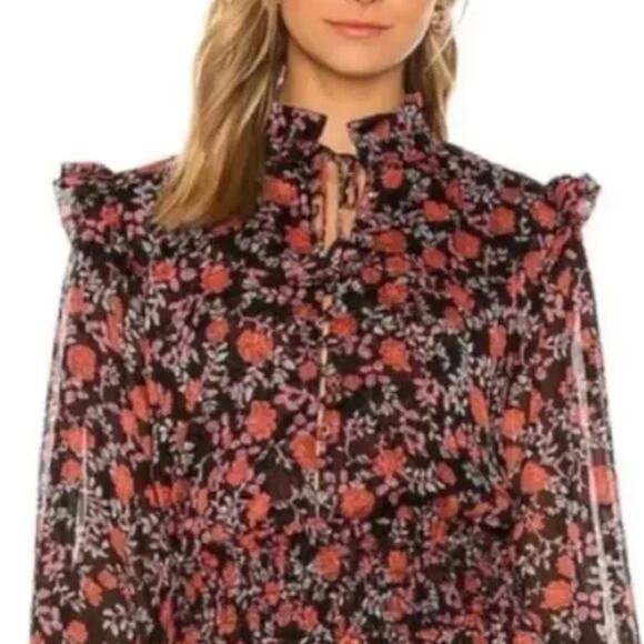 MISA Los Angeles NWT Red & Black Floral Ruffle Blouse Top – Medium - Picture 4 of 15